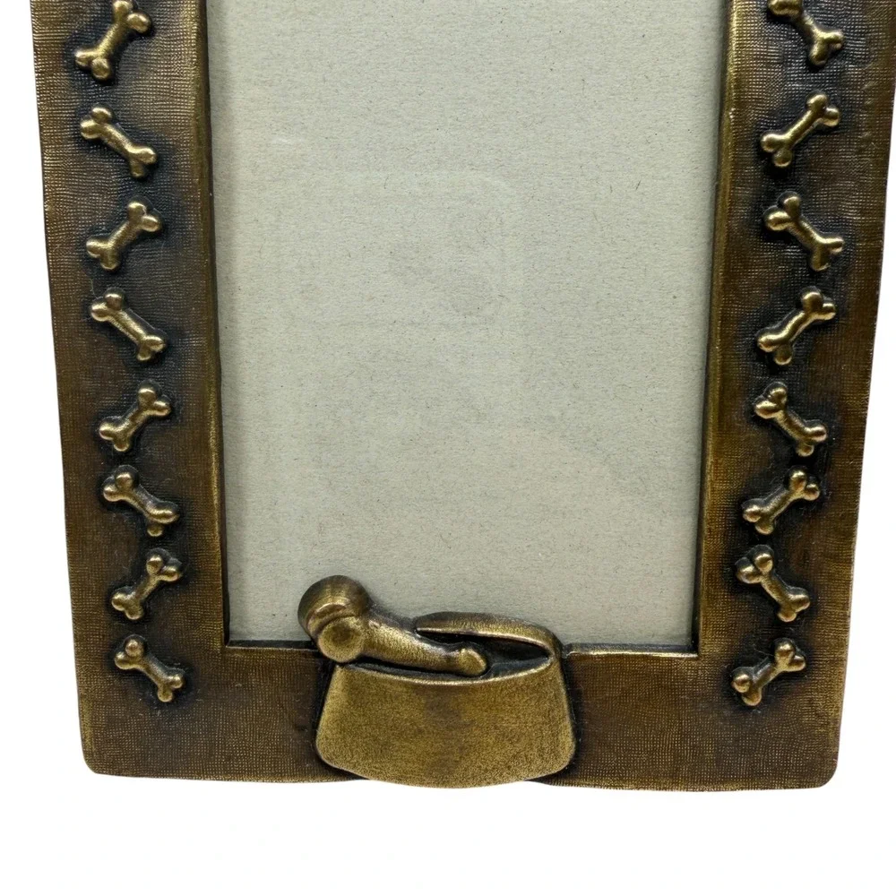 Vtg Spoiled Rotten Dog Photo Frame Brass Bone Accents Pet Memorial Gift Puppy